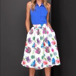 Ivory floral print midi skirt